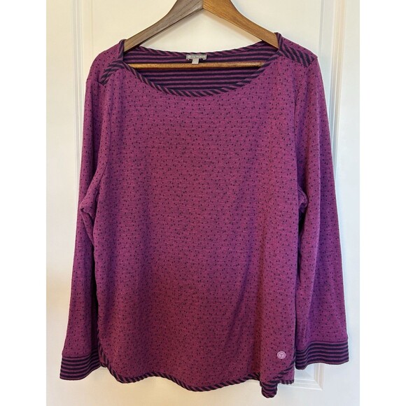 T By Talbots Tee Size 2X Knit Blouse Contrast Trim Dots Boat Neck Athleisure - Picture 2 of 11